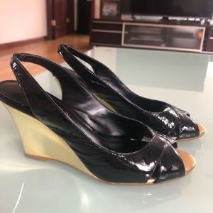 Ralph Lauren Size 6 Black Wedge with Gold Heel